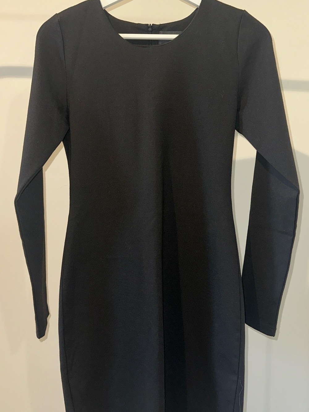 ZARA COLLECTION Black Solid Sheath Dress Crew Neck Long Sleeve Zip Knee M